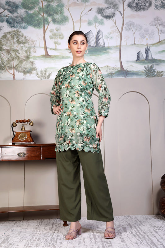 Paridha cotton printed with Sitara work tunic and trouser sets