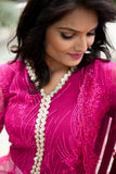 Paridha pink net thread work shrug and skirt with dupatta