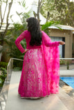 Paridha pink net thread work shrug and skirt with dupatta