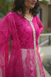 Paridha pink net thread work shrug and skirt with dupatta