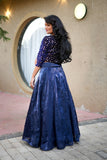 Paridha navy blue embroidery velvet crop top and skirt sets