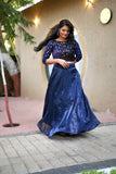 Paridha navy blue embroidery velvet crop top and skirt sets