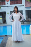 Paridha white georgette chikankari Anarkali dress